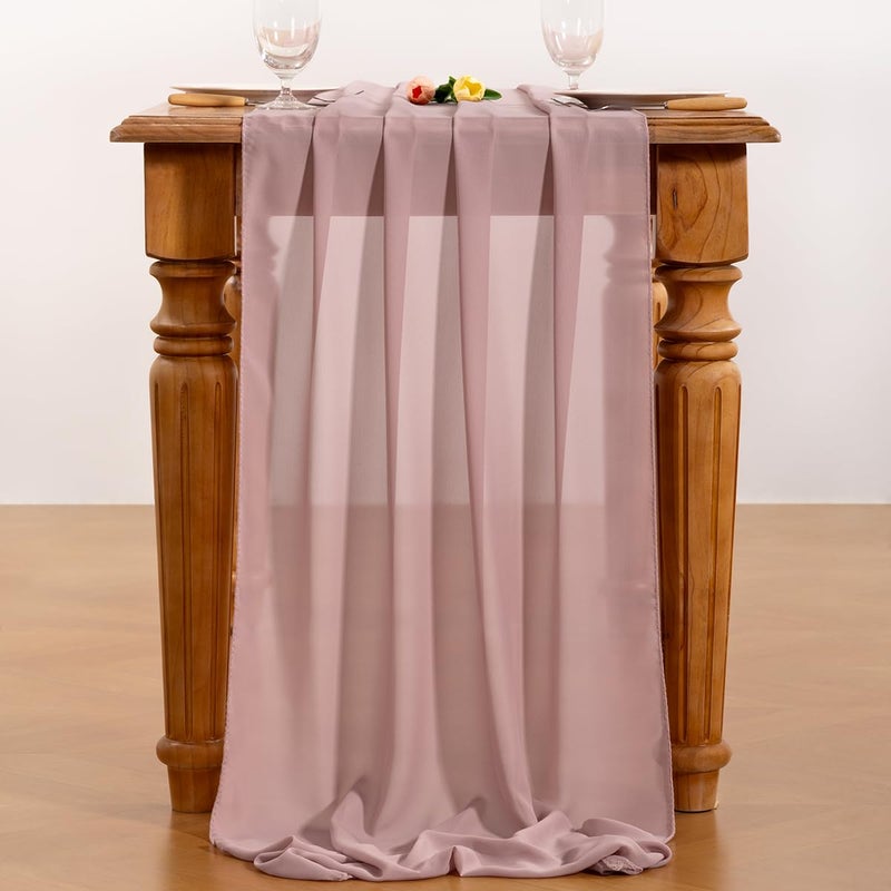 Socomi Dusty Rose Chiffon Table Runner Valentine's Day Boho Rustic 10ft 29x120 Inches Wedding Runner Sheer Bridal Shower Decorations - Image 5